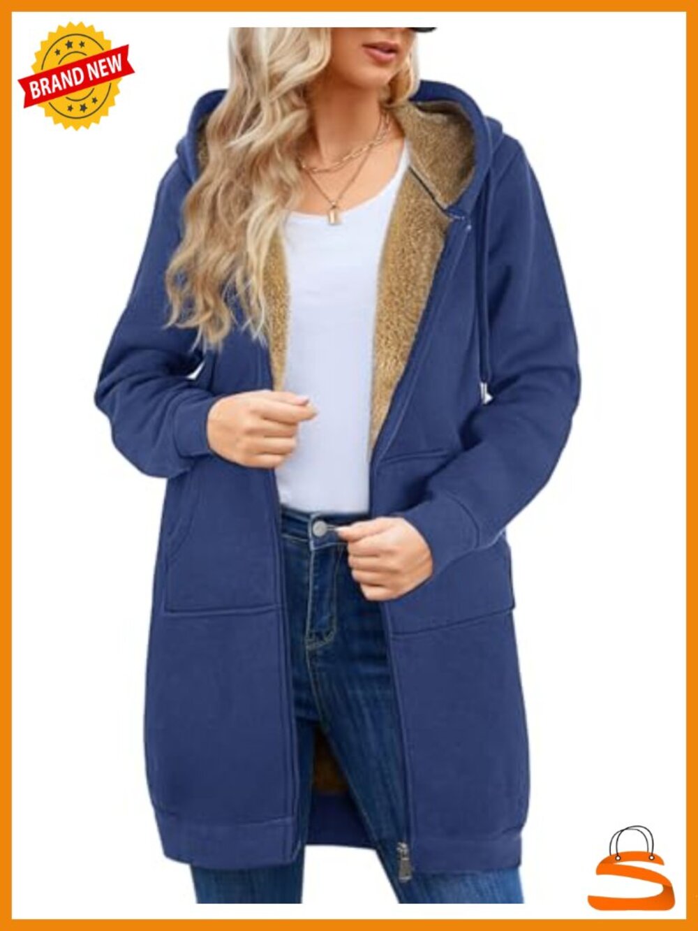 Sherpa Lined Long Zip Up Hoodie Sweatshirt Tunic Winter Coat